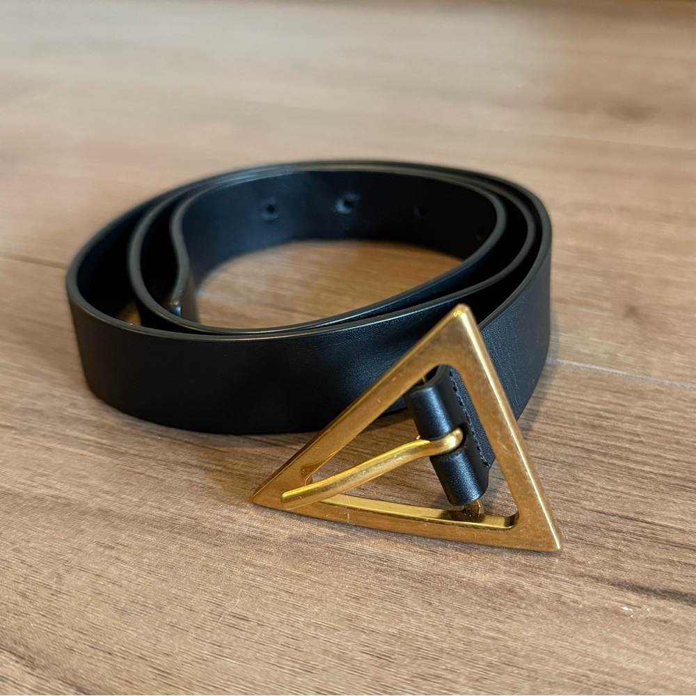 Bottega Veneta Black Leather Belt with Gold Buckle - 85